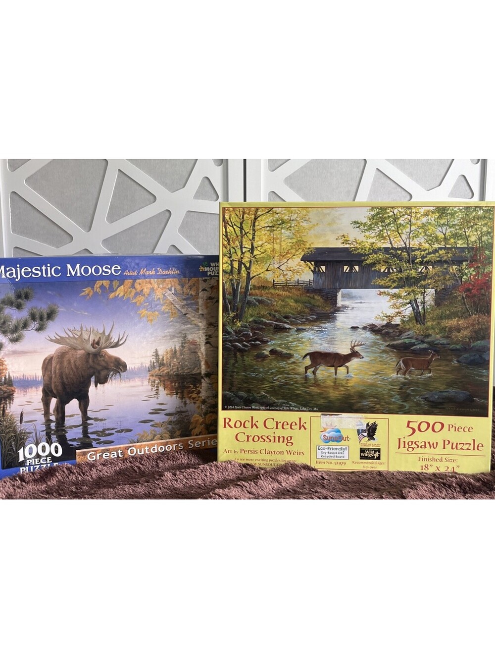 GREAT OUTDOORS WILDLIFE PUZZLE LOT! White Mountain Majestic Moose & SunsOut Deer